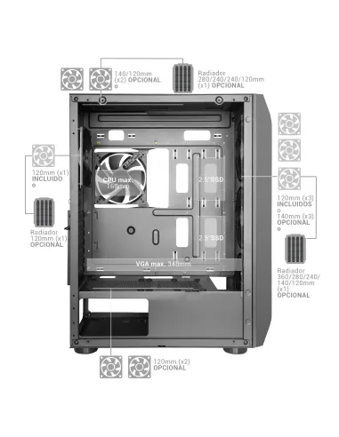 Mars Gaming MC-PRO2, Torre Profesional E-ATX, Sistema CPU Freezer, 5 Ventiladores Ultra-silenciosos y Frontal Metal-Mesh, Color