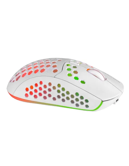 Mars Gaming MMW3W, Ratón Gaming Inalámbrico, RGB Flow, Ultraligero 79 g, 3200 DPI, Blanco