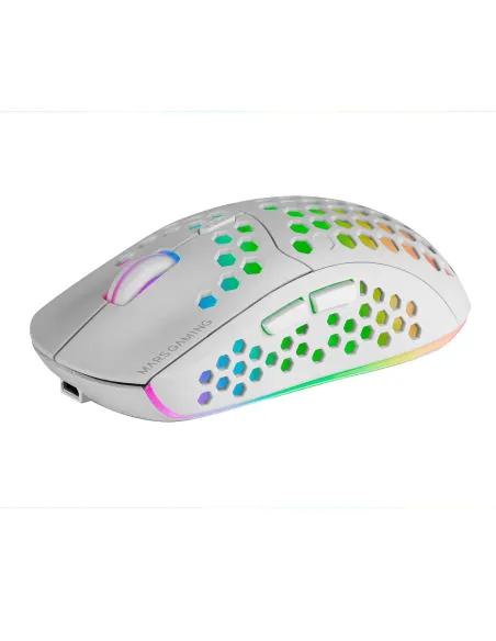 Mars Gaming MMW3W, Ratón Gaming Inalámbrico, RGB Flow, Ultraligero 79 g, 3200 DPI, Blanco