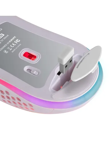 Mars Gaming MMW3W, Ratón Gaming Inalámbrico, RGB Flow, Ultraligero 79 g, 3200 DPI, Blanco