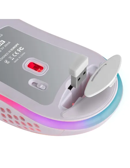 Mars Gaming MMW3W, Ratón Gaming Inalámbrico, RGB Flow, Ultraligero 79 g, 3200 DPI, Blanco