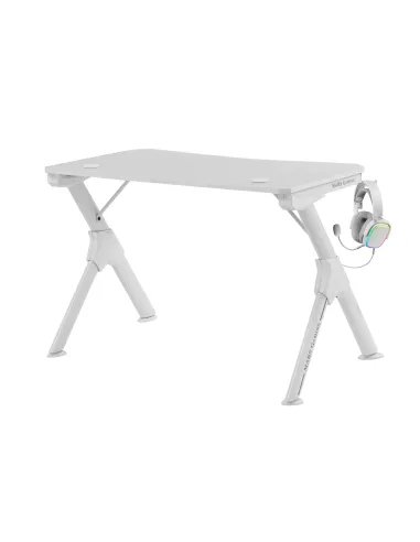 Mars Gaming MGD, Mesa Ergonómica Gaming, Soporte Auriculares y Bebidas, Escritorio PC, 110x60cm, Blanco