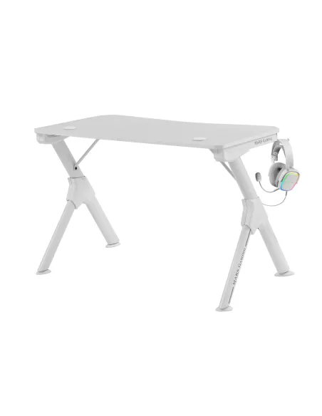 Mars Gaming MGD, Mesa Ergonómica Gaming, Soporte Auriculares y Bebidas, Escritorio PC, 110x60cm, Blanco