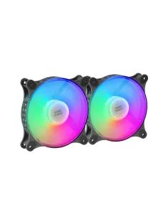 Mars Gaming MFDUO, Kit 2 Ventiladores FRGB Rainbow 360°, Ultra-silencioso, Doble Conexión 3PIN + 4PIN, Negro