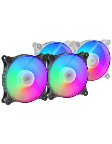 Mars Gaming MFDUO, Kit 2 Ventiladores FRGB Rainbow 360°, Ultra-silencioso, Doble Conexión 3PIN + 4PIN, Negro
