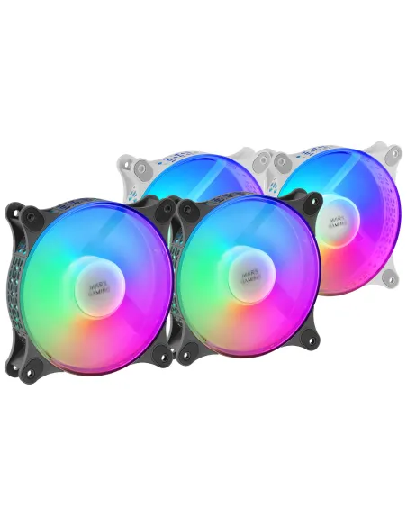Mars Gaming MFDUO, Kit 2 Ventiladores FRGB Rainbow 360°, Ultra-silencioso, Doble Conexión 3PIN + 4PIN, Negro