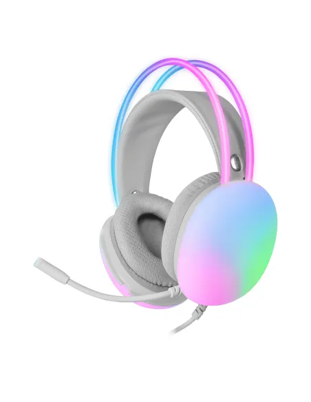 Mars Gaming MH-GLOW Blanco, Auriculares 360° Full Chroma RGB Flow, Micrófono Cancelación de Ruido, Diseño Ultra-ligero,