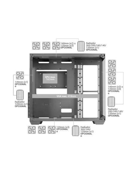 Mars Gaming MCV4 Blanco, Torre Gaming Custom XXL E-ATX, Ventana Cristal Templado Lateral y Frontal Sin Marco, Estructura