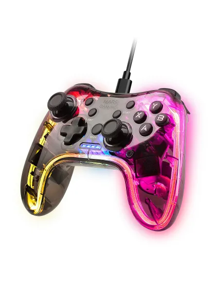 Mars Gaming MGP-C, Gamepad Profesional Neón RGB, Vibración Háptica Dual, Joysticks Analógicos, Mando para PC, Switch, PS3,