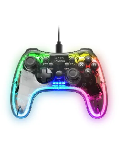 Mars Gaming MGP-C, Gamepad Profesional Neón RGB, Vibración Háptica Dual, Joysticks Analógicos, Mando para PC, Switch, PS3,