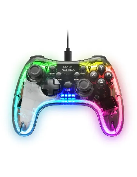 Mars Gaming MGP-C, Gamepad Profesional Neón RGB, Vibración Háptica Dual, Joysticks Analógicos, Mando para PC, Switch, PS3,