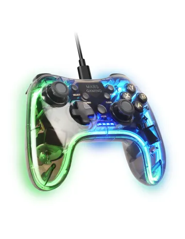 Mars Gaming MGP-C, Gamepad Profesional Neón RGB, Vibración Háptica Dual, Joysticks Analógicos, Mando para PC, Switch, PS3,