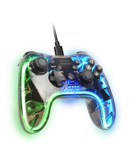 Mars Gaming MGP-C, Gamepad Profesional Neón RGB, Vibración Háptica Dual, Joysticks Analógicos, Mando para PC, Switch, PS3,
