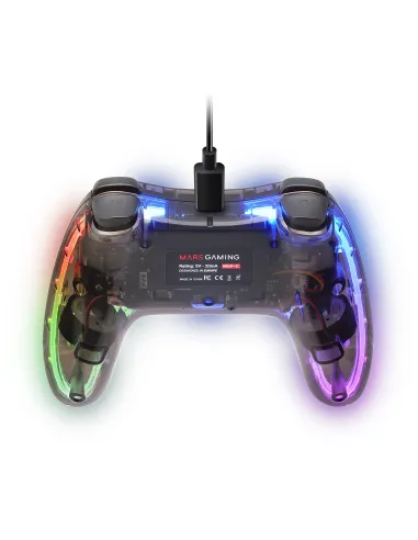 Mars Gaming MGP-C, Gamepad Profesional Neón RGB, Vibración Háptica Dual, Joysticks Analógicos, Mando para PC, Switch, PS3,