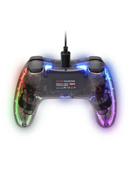 Mars Gaming MGP-C, Gamepad Profesional Neón RGB, Vibración Háptica Dual, Joysticks Analógicos, Mando para PC, Switch, PS3,