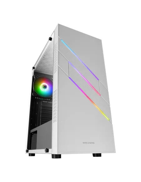 Mars Gaming MC-U3, Caja PC Gaming ATX XL, Frontal Triple ARGB, Ventilador 12cm ARGB, Ventana Cristal Templado, Blanco