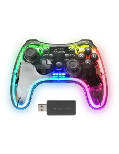 Mars Gaming Gamepad Inalámbrico 2.4GPRO, Neon RGB, Vibración Háptica Dual, Joysticks Analógicos, Mando para PC, PS3, PS4, PS5,