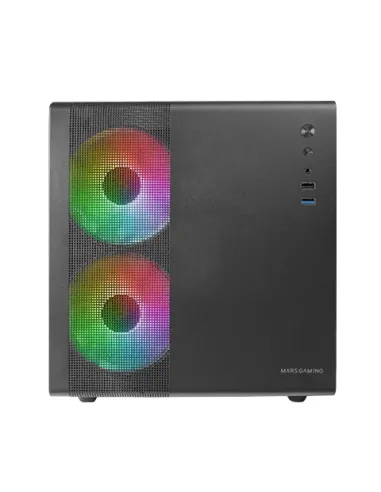 Mars Gaming MC-400 Negro, Caja Gaming Compacta Micro-ATX, Ventana Lateral Completa Cristal Templado, 3x Ventiladores FRGB