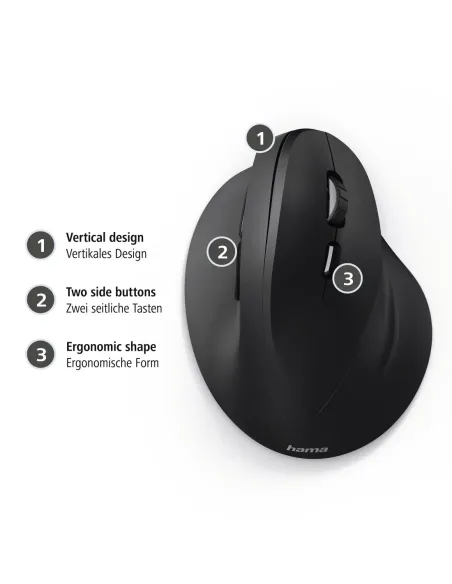 Hama | Ratón EMC-500 con cable, ratón ergonómico, hasta 1800 ppp, 6 botones, color Negro