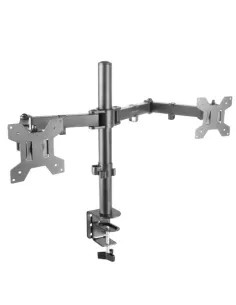 Mars Gaming MARM2 Negro, Soporte de Monitor Dual de Brazo para Pantallas Hasta 27”, Articulado y Regulable en Altura,
