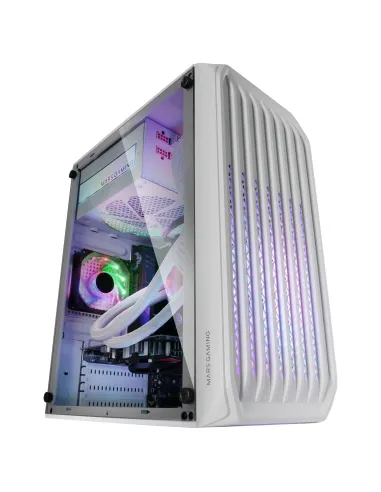 Mars Gaming MC-S2, Caja PC Compacta Gaming Micro-ATX, 2 Ventiladores FRGB Raibow con Rejilla Frontal, Ventana Lateral Completa,