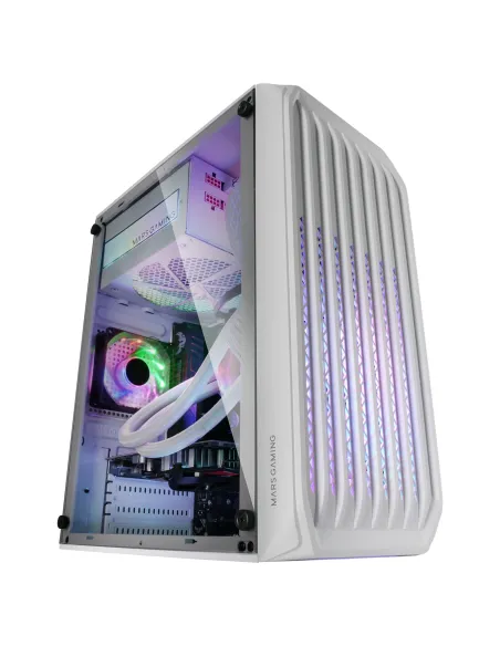Mars Gaming MC-S2, Caja PC Compacta Gaming Micro-ATX, 2 Ventiladores FRGB Raibow con Rejilla Frontal, Ventana Lateral Completa,