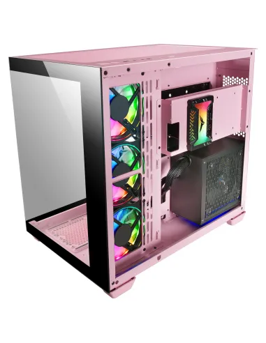 Mars Gaming MCV4 Rosa, Torre Gaming Custom XXL E-ATX, Ventana Cristal Templado Lateral y Frontal Sin Marco, Estructura Modular