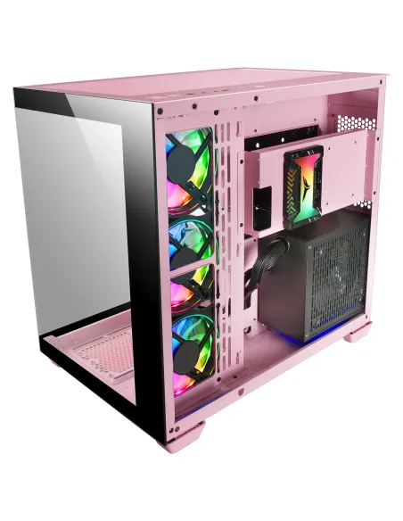 Mars Gaming MCV4 Rosa, Torre Gaming Custom XXL E-ATX, Ventana Cristal Templado Lateral y Frontal Sin Marco, Estructura Modular