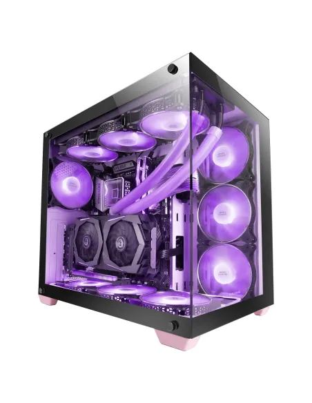 Mars Gaming MCV4 Rosa, Torre Gaming Custom XXL E-ATX, Ventana Cristal Templado Lateral y Frontal Sin Marco, Estructura Modular