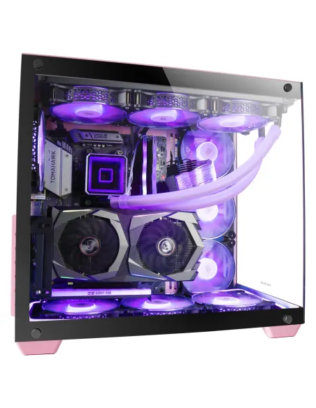 Mars Gaming MCV4 Rosa, Torre Gaming Custom XXL E-ATX, Ventana Cristal Templado Lateral y Frontal Sin Marco, Estructura Modular