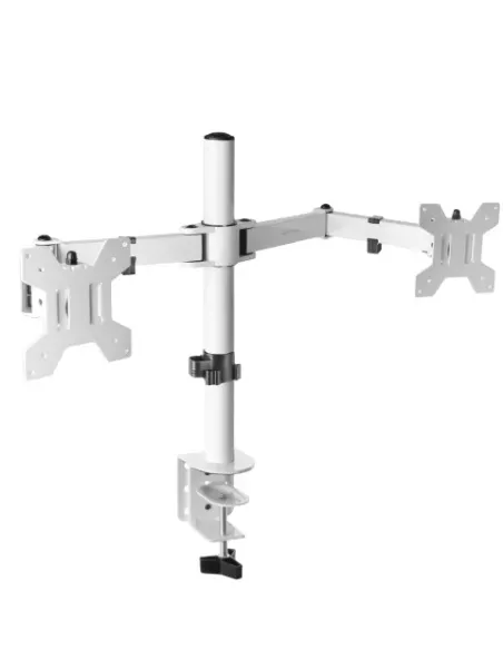 Mars Gaming MARM2 Blanco, Soporte de Monitor Dual de Brazo para Pantallas Hasta 27”, Articulado y Regulable en Altura,