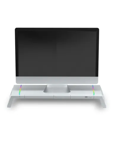 Mars Gaming MGS-ONE Blanco, Soporte Monitor RGB Chroma, Tamaño Ajustable, Soporte Smartphone y Tablet, USB 2.0 Frontal