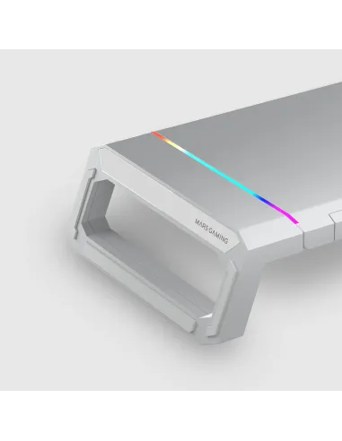 Mars Gaming MGS-ONE Blanco, Soporte Monitor RGB Chroma, Tamaño Ajustable, Soporte Smartphone y Tablet, USB 2.0 Frontal