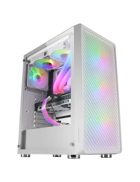 Mars Gaming MC-F, Semitorre Gaming ATX, Ventana Completa Cristal Templado, Frontal Metal-Mesh, 4X Ventiladores ARGB 120mm,