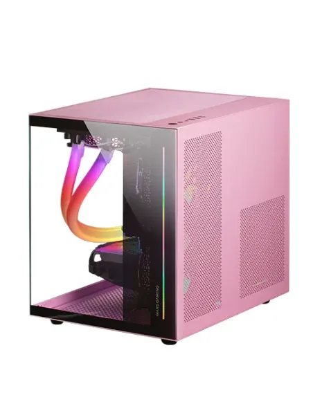 Mars Gaming MC-VIEW Rosa, Caja Minitorre Gaming Micro-ATX, Cristal Templado 90° Sin Marco, Estructura Modular Doble Cámara,