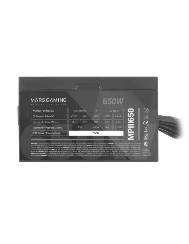 Mars Gaming MPIII650, Fuente Alimentación PC ATX 650W, 5 Años de Garantía, 85% Eficiencia, Sistema Digital APFC, Ventilador FDB