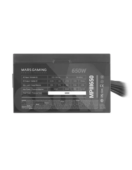 Mars Gaming MPIII650, Fuente Alimentación PC ATX 650W, 5 Años de Garantía, 85% Eficiencia, Sistema Digital APFC, Ventilador FDB