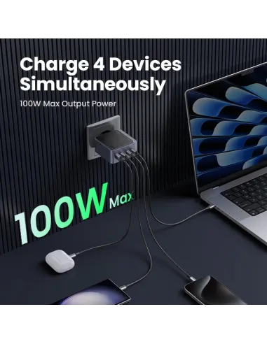 Ugreen Nexode S 100W 4-Port GaN Fast Charger EU gray Ordenador portátil, Teléfono móvil, Portátil, Batería portátil, Tableta