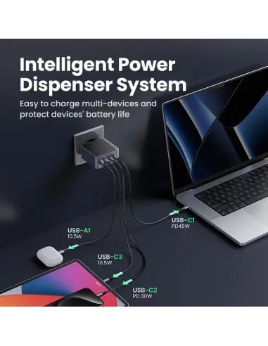 Ugreen Nexode S 100W 4-Port GaN Fast Charger EU gray Ordenador portátil, Teléfono móvil, Portátil, Batería portátil, Tableta