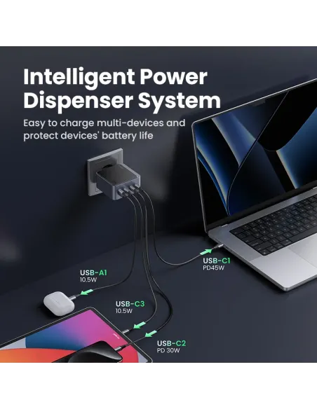 Ugreen Nexode S 100W 4-Port GaN Fast Charger EU gray Ordenador portátil, Teléfono móvil, Portátil, Batería portátil, Tableta