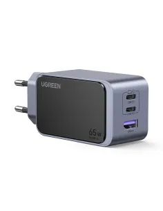 Ugreen Nexode Air 65W sieninis kroviklis, USB + 2x USB-C pilkos spalvos Ordenador portátil, Teléfono móvil, Ratón, Portátil,