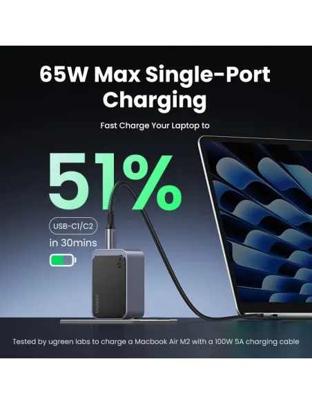 Ugreen Nexode Air 65W sieninis kroviklis, USB + 2x USB-C pilkos spalvos Ordenador portátil, Teléfono móvil, Ratón, Portátil, Ugreen Nexode Air 65W sieninis kroviklis, USB + 2x USB-C pilkos spalvos Ordenador portátil, Teléfono móvil, Ratón, Portátil,