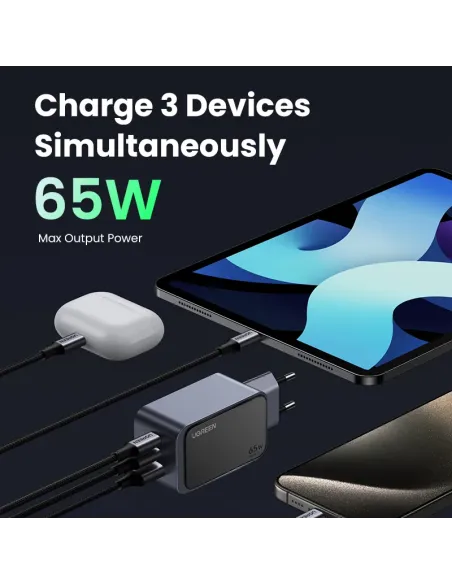 Ugreen Nexode Air 65W sieninis kroviklis, USB + 2x USB-C pilkos spalvos Ordenador portátil, Teléfono móvil, Ratón, Portátil, Ugreen Nexode Air 65W sieninis kroviklis, USB + 2x USB-C pilkos spalvos Ordenador portátil, Teléfono móvil, Ratón, Portátil,