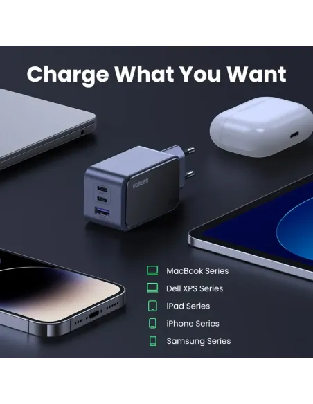 Ugreen Nexode Air 65W sieninis kroviklis, USB + 2x USB-C pilkos spalvos Ordenador portátil, Teléfono móvil, Ratón, Portátil, Ugreen Nexode Air 65W sieninis kroviklis, USB + 2x USB-C pilkos spalvos Ordenador portátil, Teléfono móvil, Ratón, Portátil,