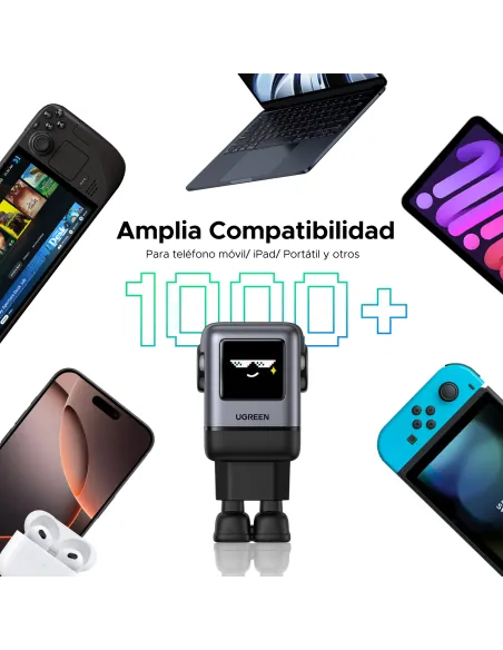 Ugreen 45515B cargador de dispositivo móvil Ordenador portátil, Teléfono móvil, Portátil, Batería portátil, Teléfono Gris