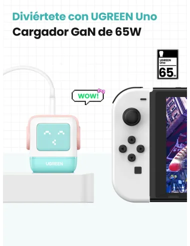 Ugreen Uno RG 65W 3-Port GaN Fast Charger pink blue Ordenador portátil, Teléfono móvil, Portátil, Tableta, Teléfono Azul