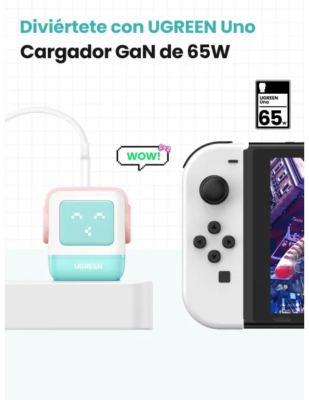 Ugreen Uno RG 65W 3-Port GaN Fast Charger pink blue Ordenador portátil, Teléfono móvil, Portátil, Tableta, Teléfono Azul