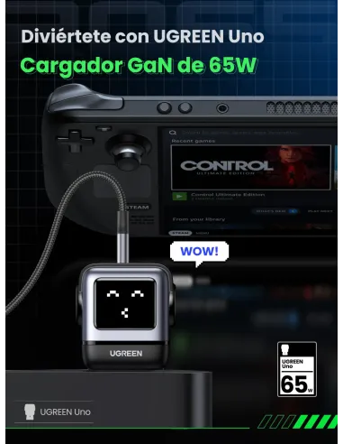 Ugreen Nexode RG 65W 3-Port GaN Ordenador portátil, Teléfono móvil, Portátil, Batería portátil, Teléfono Gris Corriente alterna