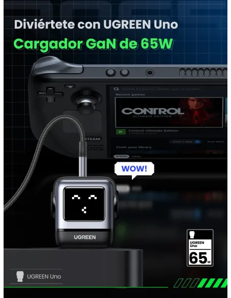 Ugreen Nexode RG 65W 3-Port GaN Ordenador portátil, Teléfono móvil, Portátil, Batería portátil, Teléfono Gris Corriente alterna