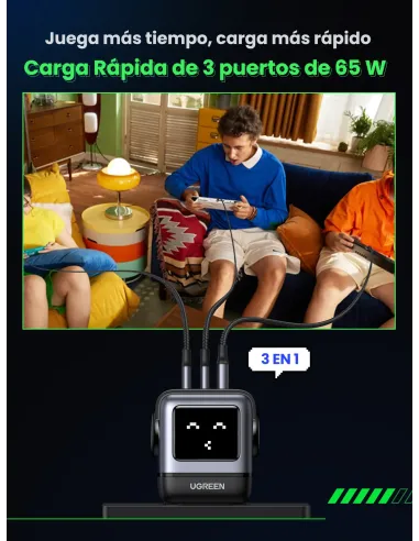 Ugreen Nexode RG 65W 3-Port GaN Ordenador portátil, Teléfono móvil, Portátil, Batería portátil, Teléfono Gris Corriente alterna